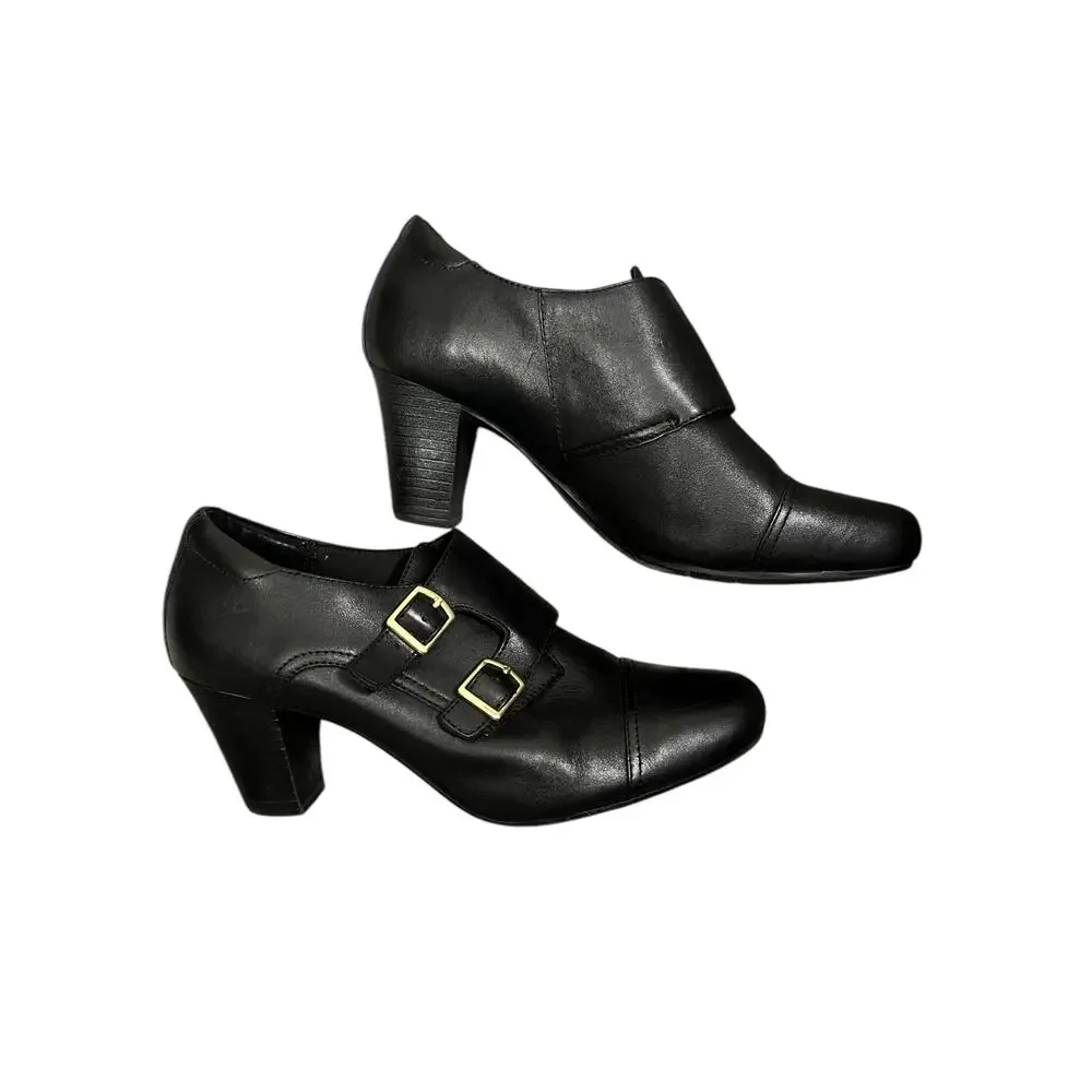 Clarks Bendables Womens Black Leather Heel Ankle Booties Size 9.5 Style 62597